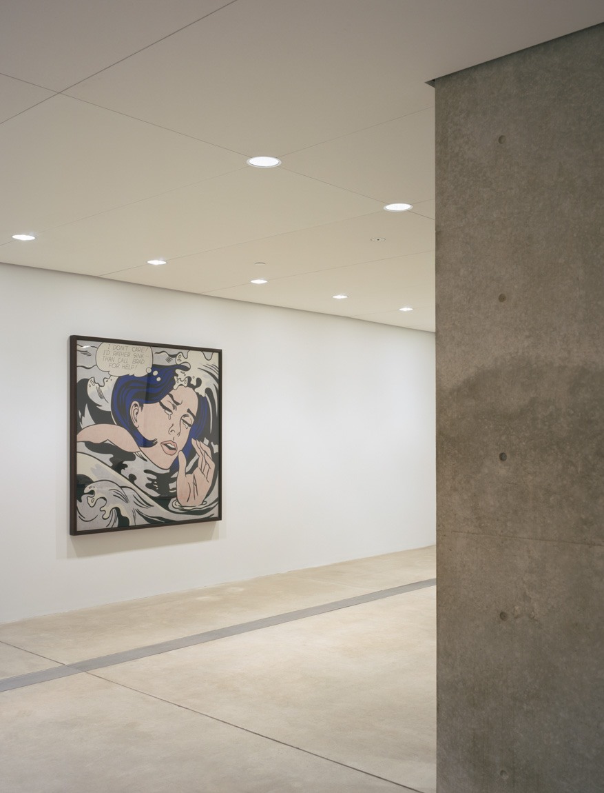 In the Entrance Gallery, "Drowning Girl" by Lichtenstein hangs opposite from the entrance doors.