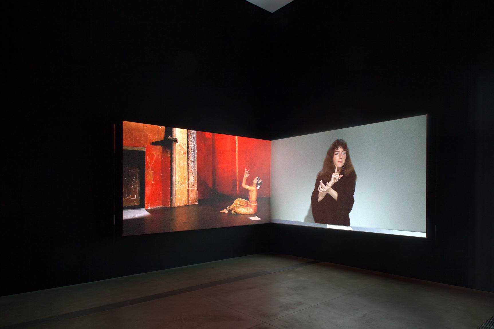 A section of Sophie Calle's "Take Care of Yourself," a film displayed in the Cube Gallery.