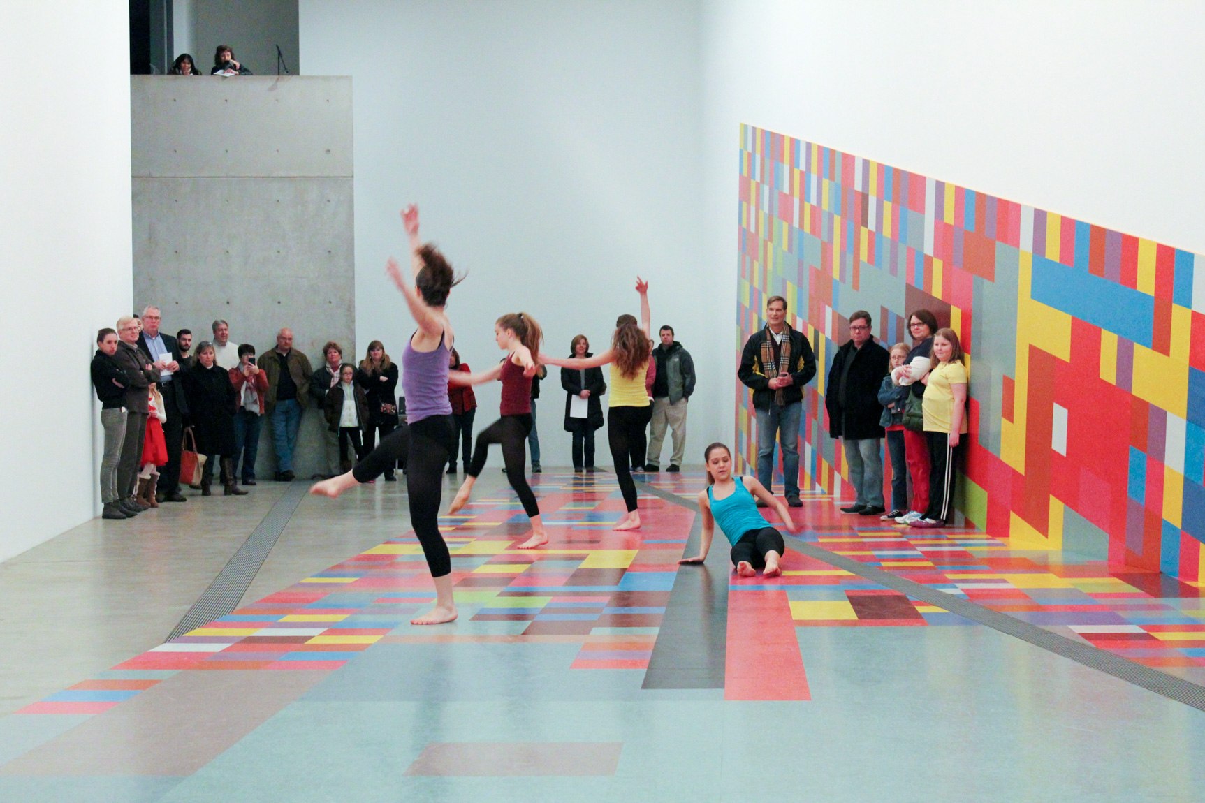 COCA dancers perform with David Scanavino's "Candy Crush" installation for an audience.