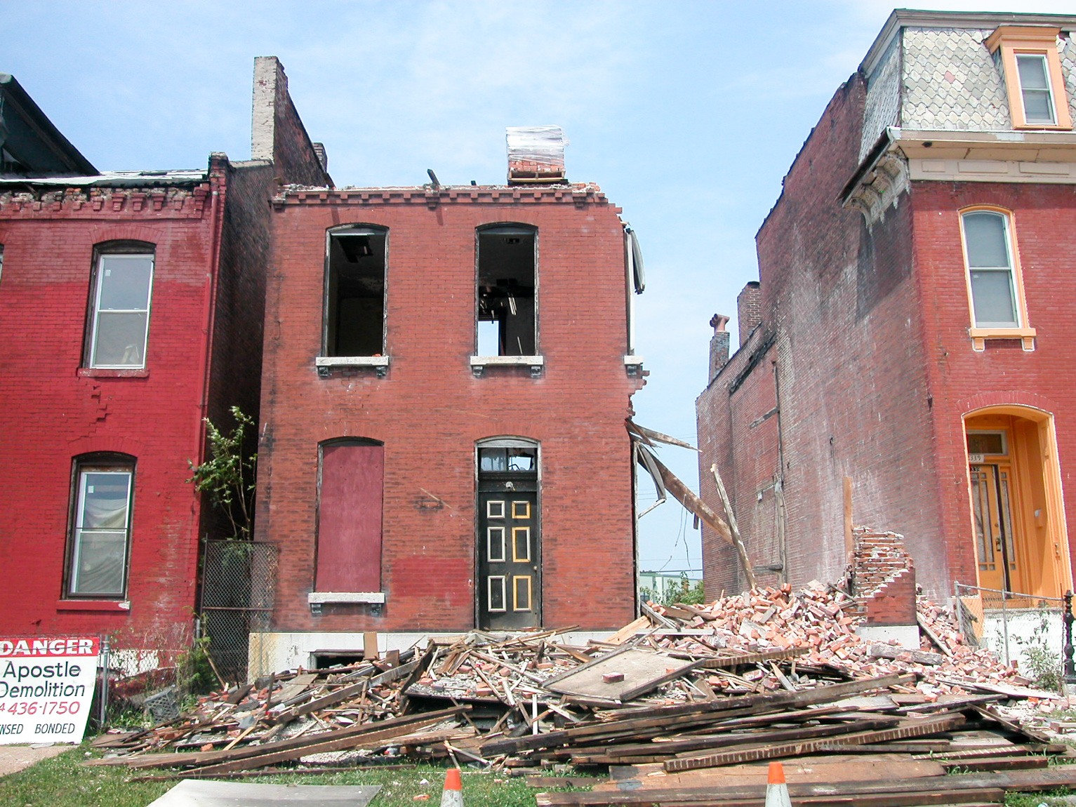 A townhouse in the process of demolition.