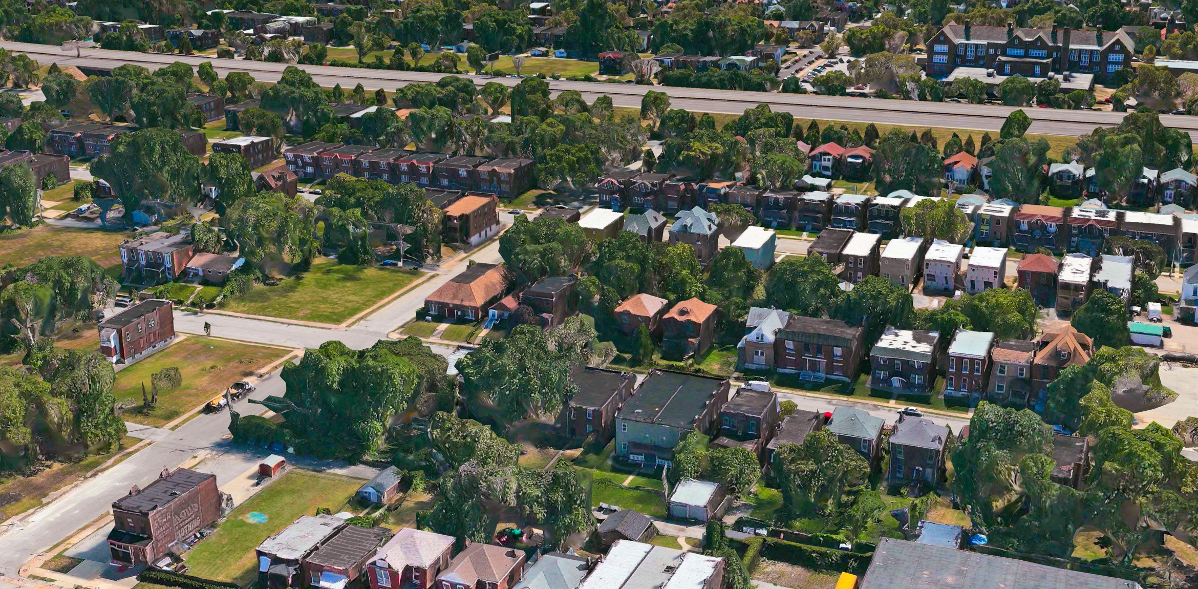 An aerial view of neighborhoods of St. Louis.