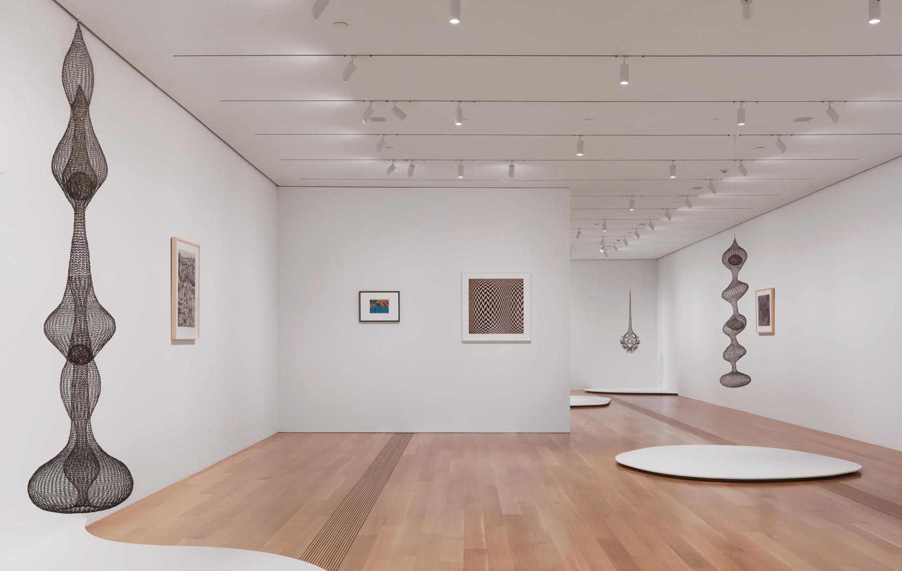 A view of work by Ruth Asawa in the Lower East Gallery.