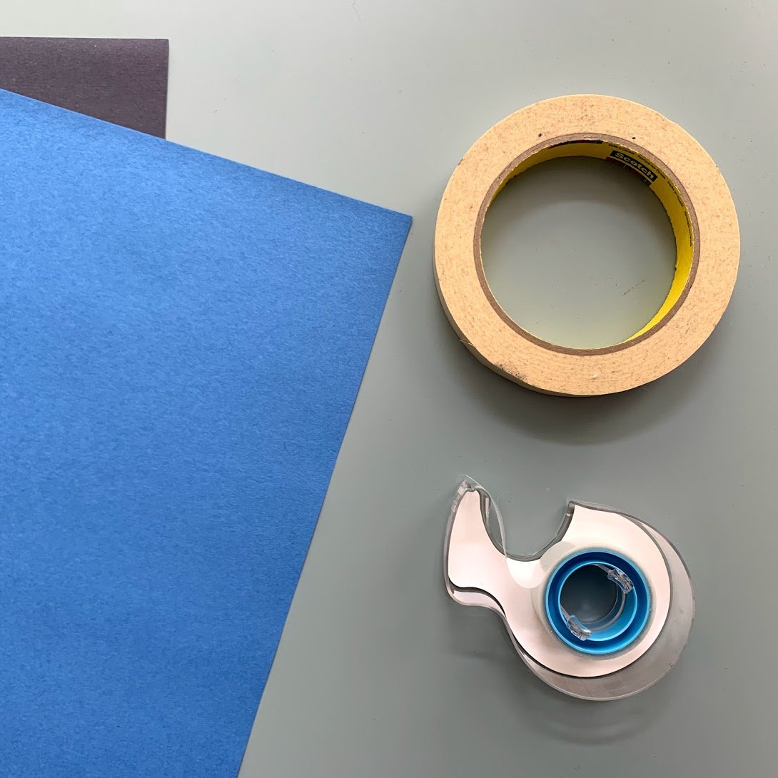 Masking tape, clear tape, blue paper, and black paper