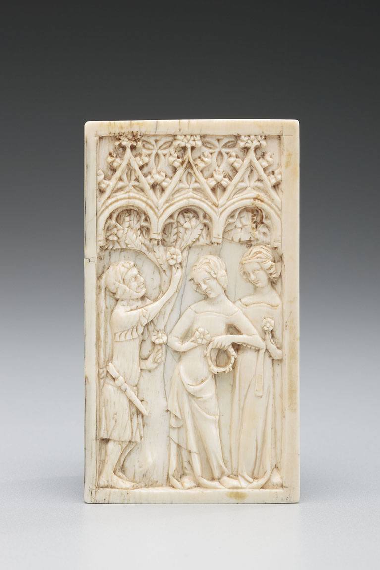 Ivory cover for a writing tablet with a romantic scene from the mid 14th century