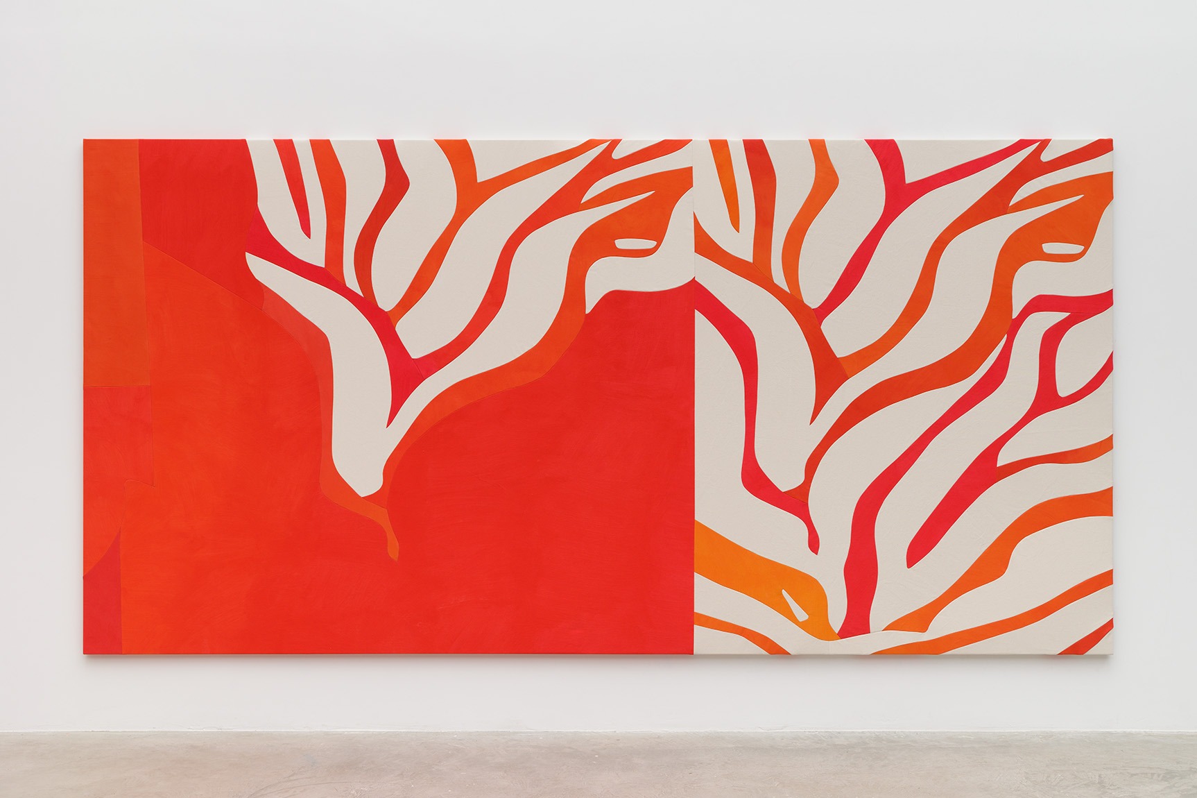 Bright orange abstract painting by artist Sarah Crowner