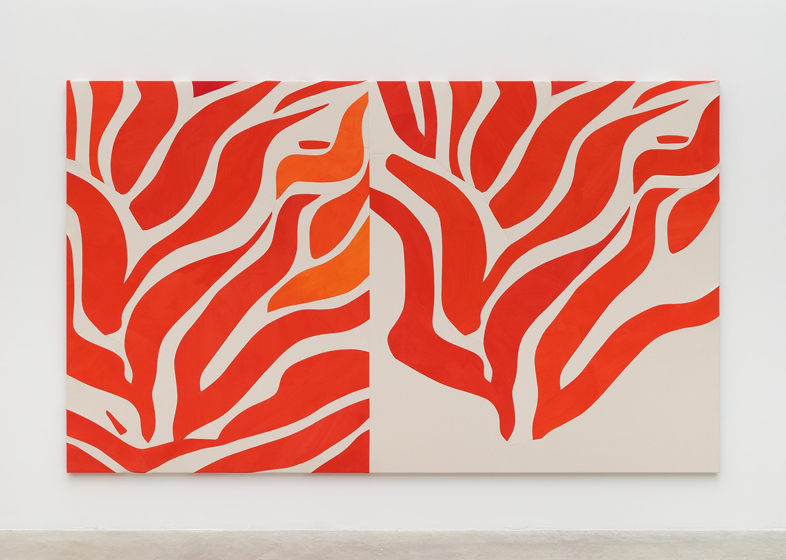 Bright orange abstract painting by artist Sarah Crowner