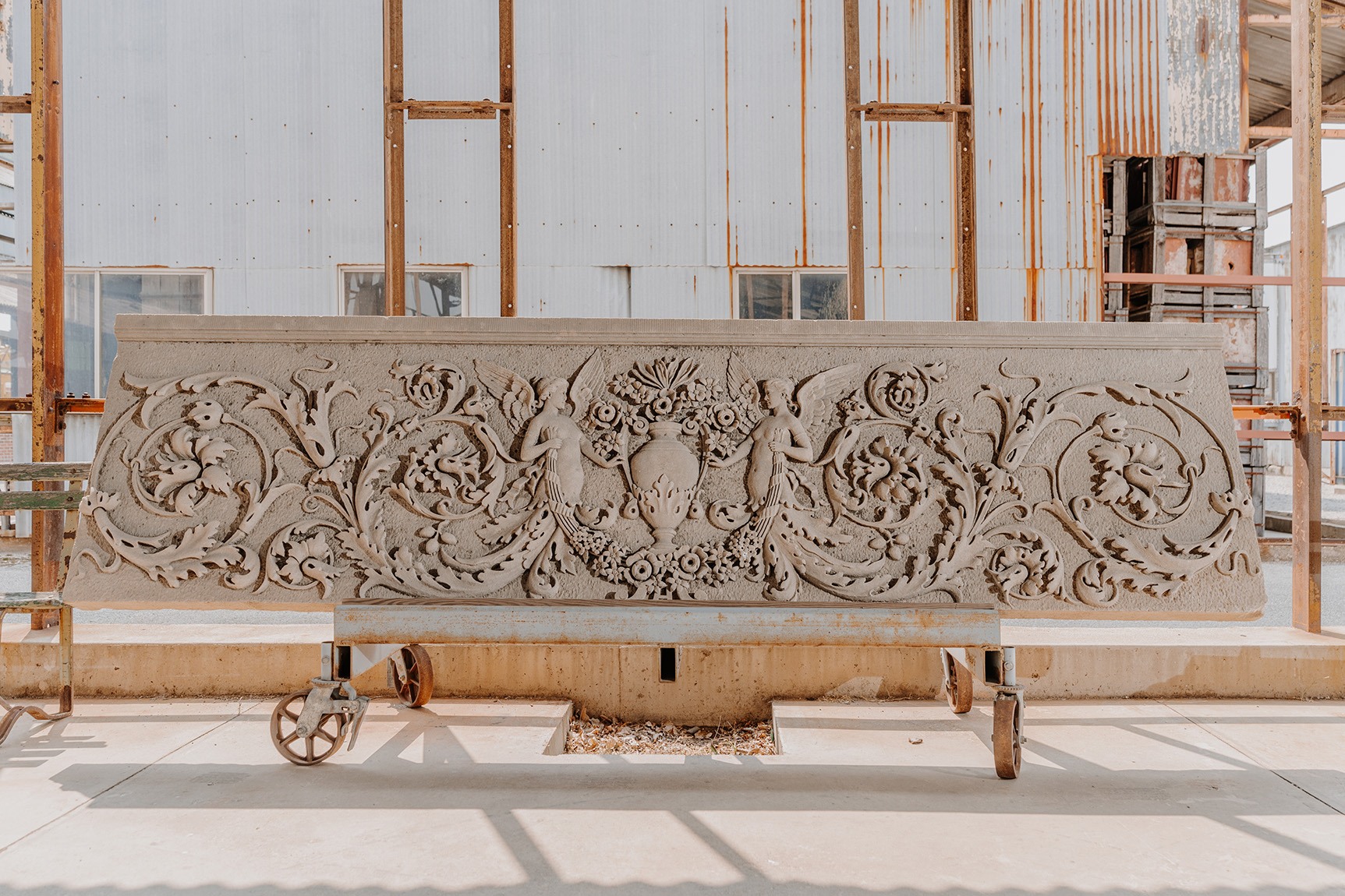 Architectural relief panel made of limestone.
