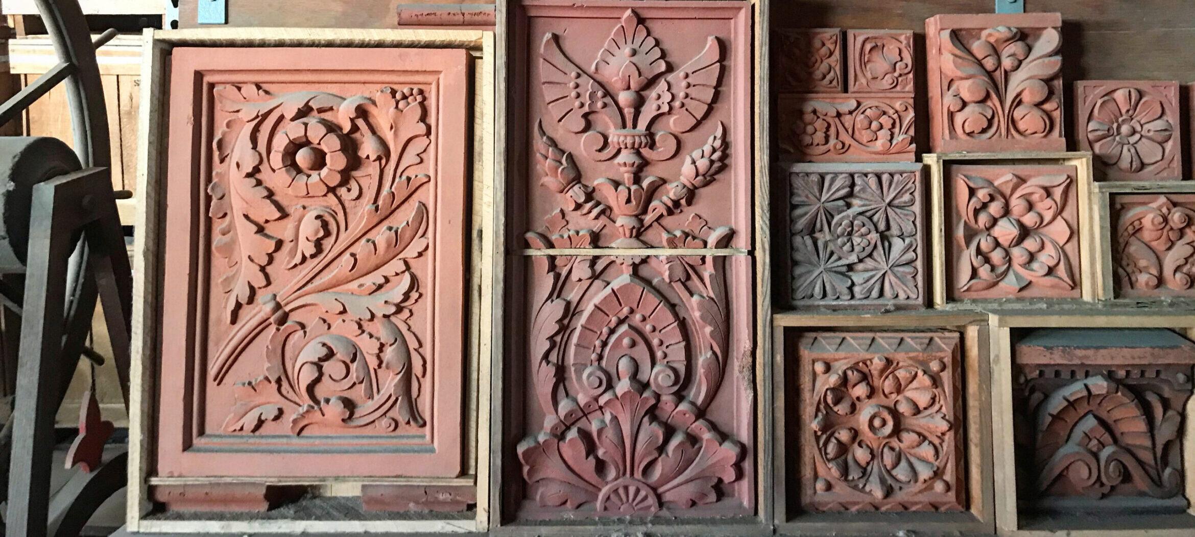 Terra cotta panels with floral designs