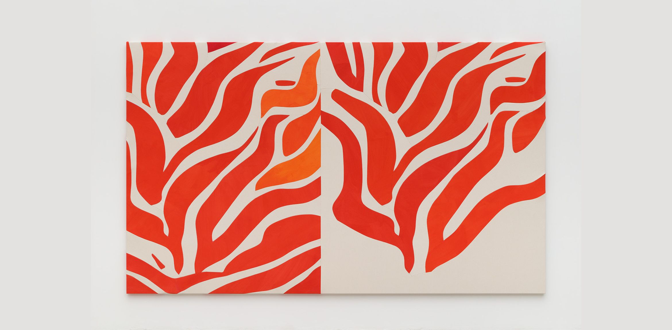Orange and white abstract painting by Sarah Crowner.