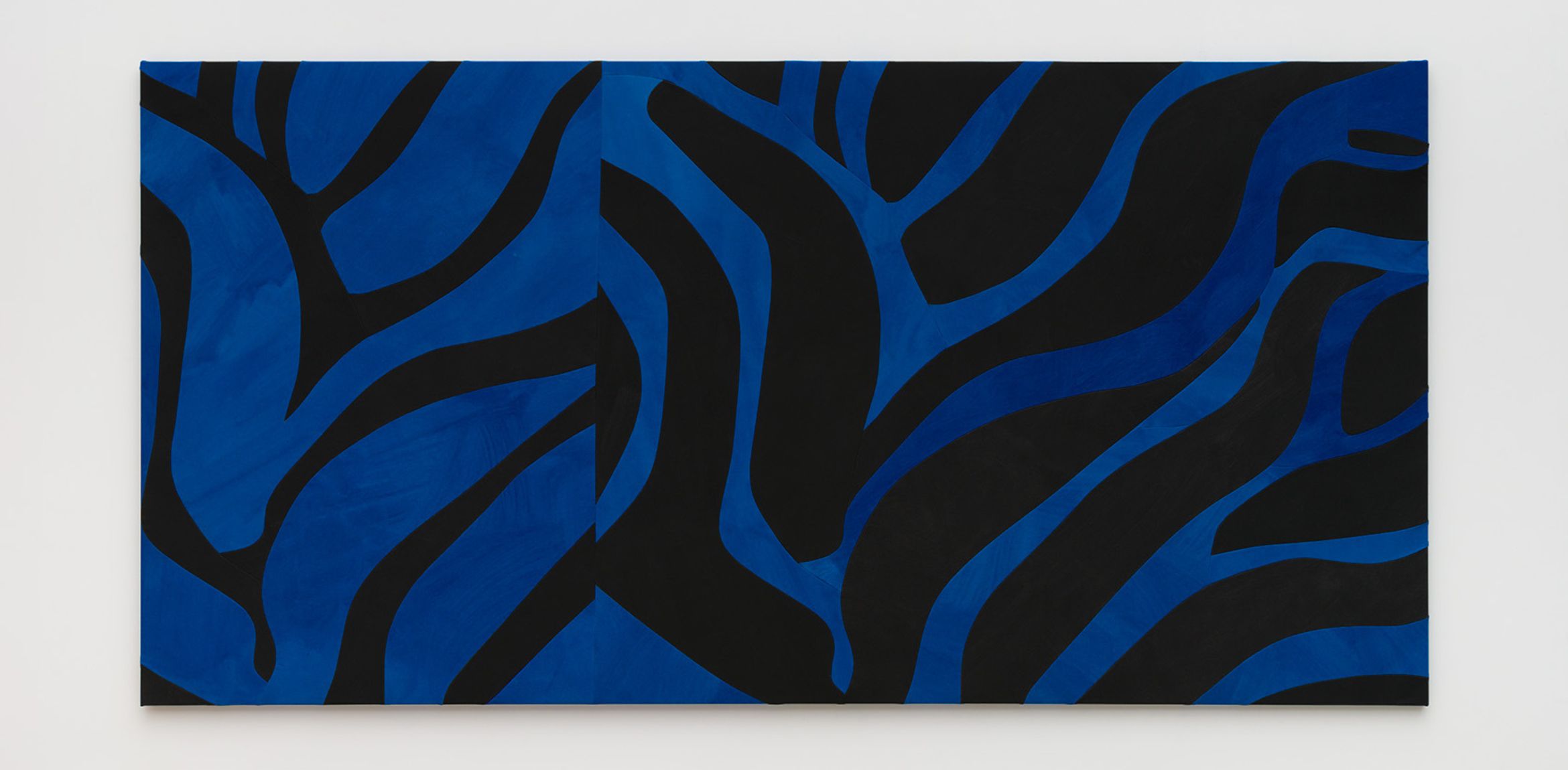 Sarah Crowner's blue and black abstract painting.